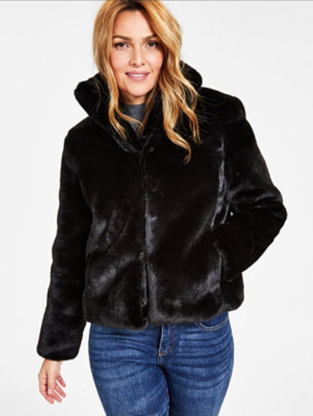 Magaschoni Black Faux  Fur Bomber Jacket EUC sz M